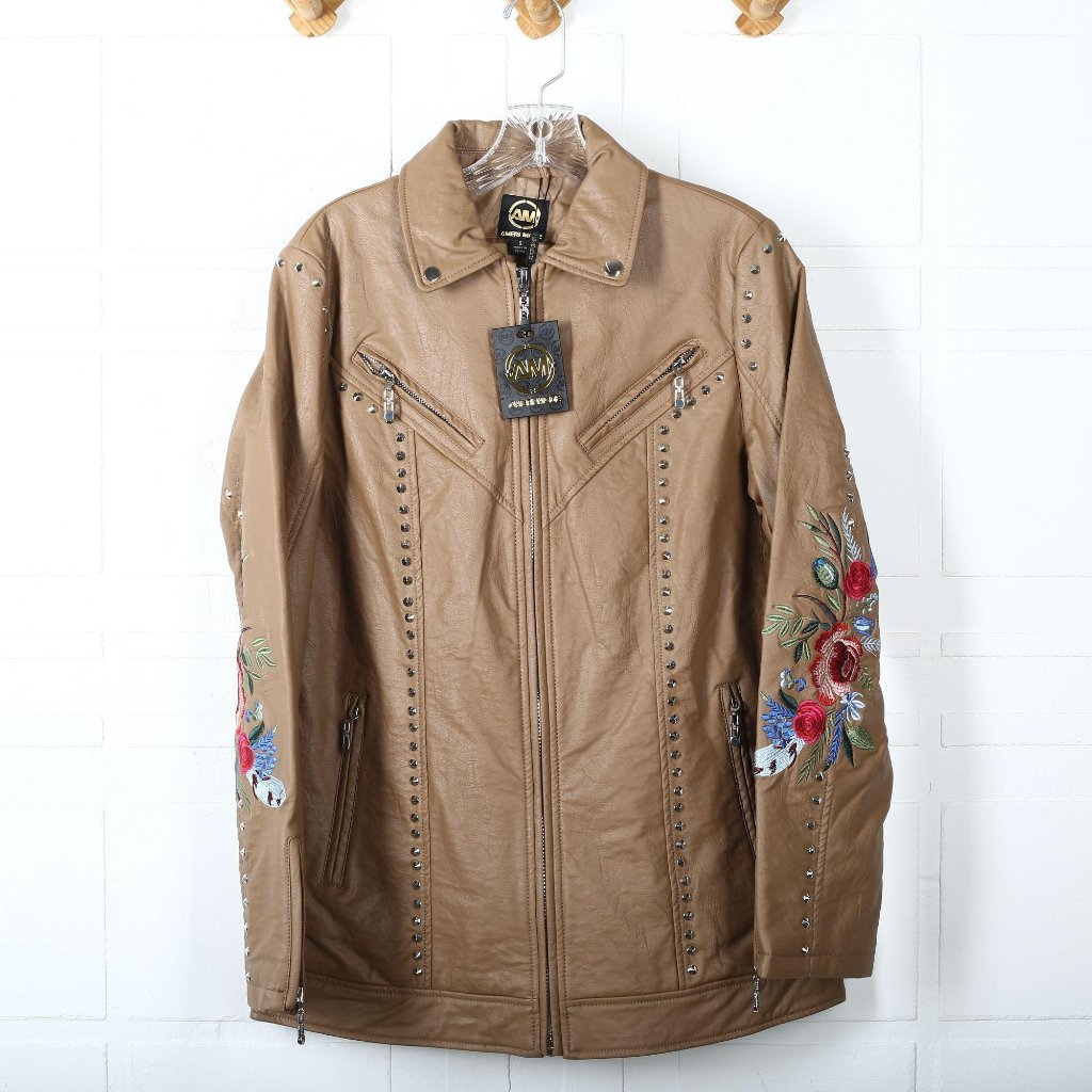Ameri Mode Genuine Leather Jacket Tan Small